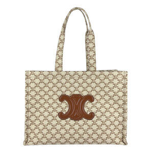 Celine Cabatais Canvas Tote Bag Shoulder Beige Tan Brown